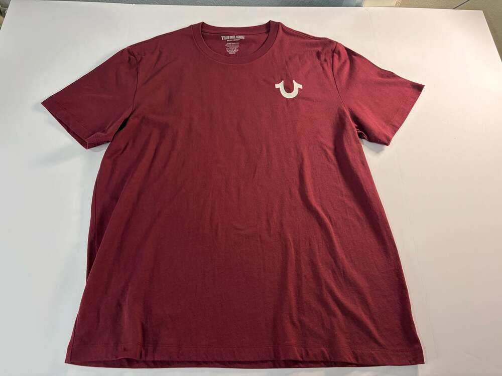 True Religion Men's Buddha Guitar Graphic T-Shirt in Burgundy, Size 2XL